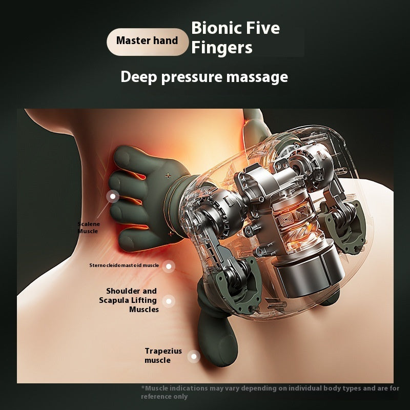 Using heated neck massager on neck muscles for real-hand massage effect