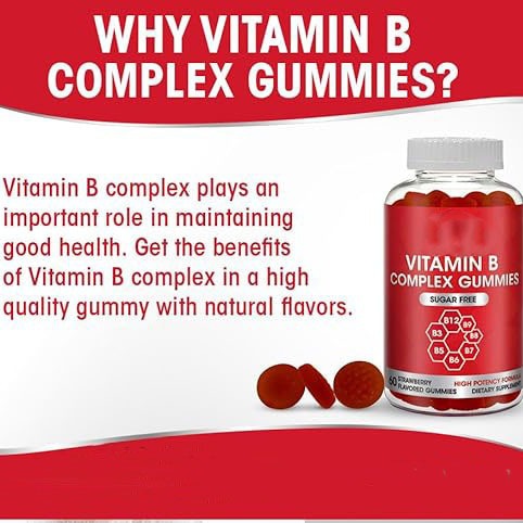 Vitamin B Complex gummies displayed with natural ingredients for energy support