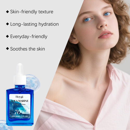Person applying Aqua Marine Deep Hydration Serum for radiant and refreshed skin