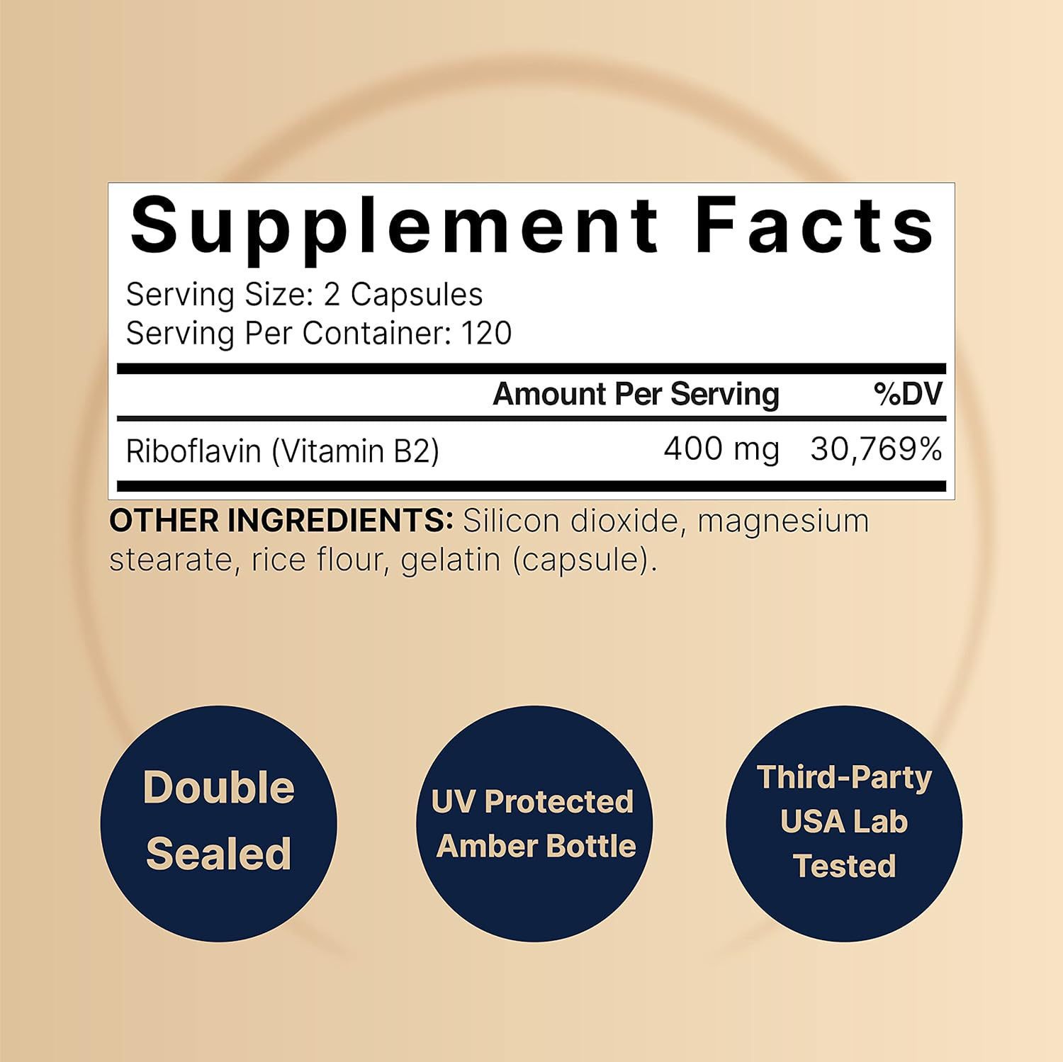 240-capsule bottle highlighting Vitamin B12 benefits, non-GMO and vegetarian